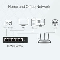 TP-Link LS105G 5-Port Gigabit Switch - Metal Desktop Unmanaged TP-Link LS105G 5-Port Gigabit Switch - Metal Desktop Unmanaged